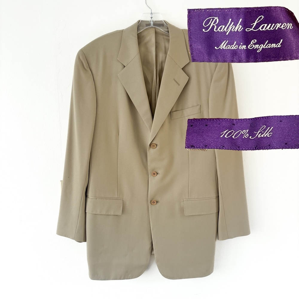 Ralph Lauren Purple Label Blazer 100% Silk 42R Beige 3-Button Made in England